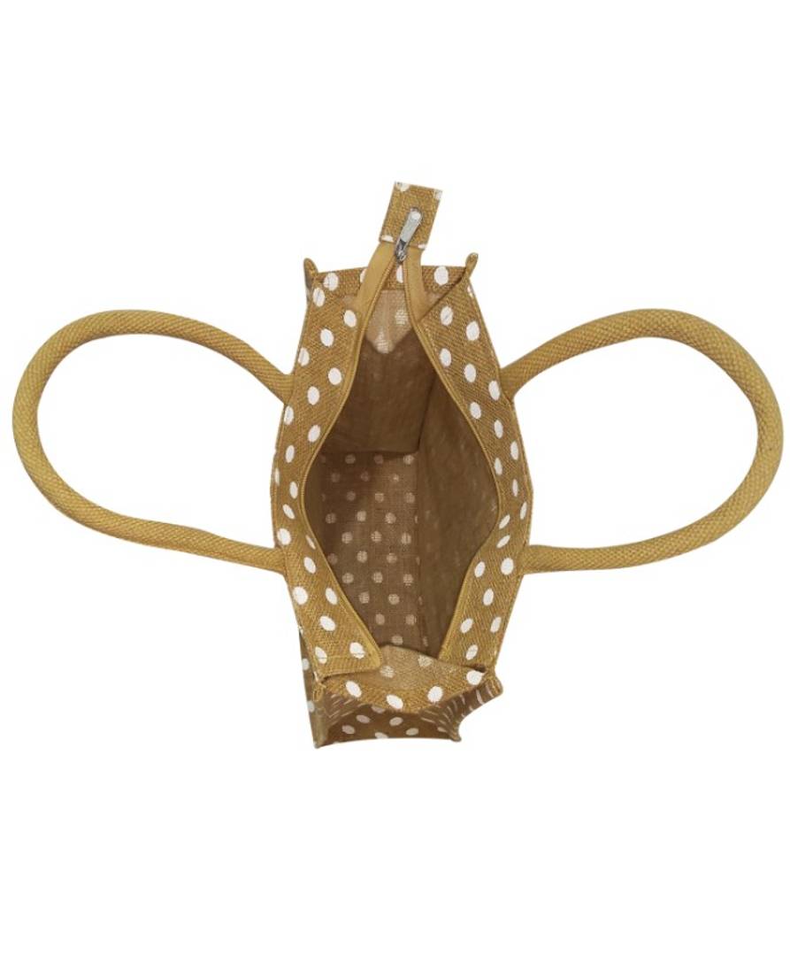 Trendy Jute Polka Dot Lunch Bag